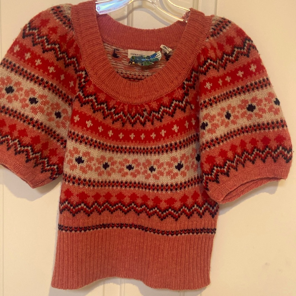 Anthropology cropped, puff sleeve, wool sweater